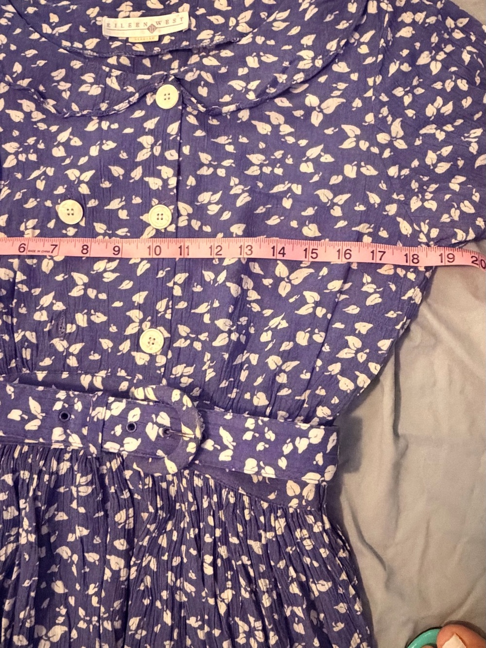 Vintage Eileen West Blue Floral Prairie Dress Belted Pleated Midi USA - Picture 9 of 12